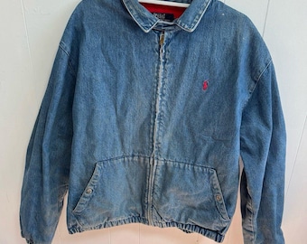 Polo Ralph Lauren Denim Harrington Jacket Made in USA Large Vintage Zip Bomber