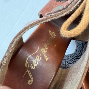 FREE PEOPLE FARRAH Leather Lace Up Carved Wood Platform Heels Clog Sandals 38 7. image 5