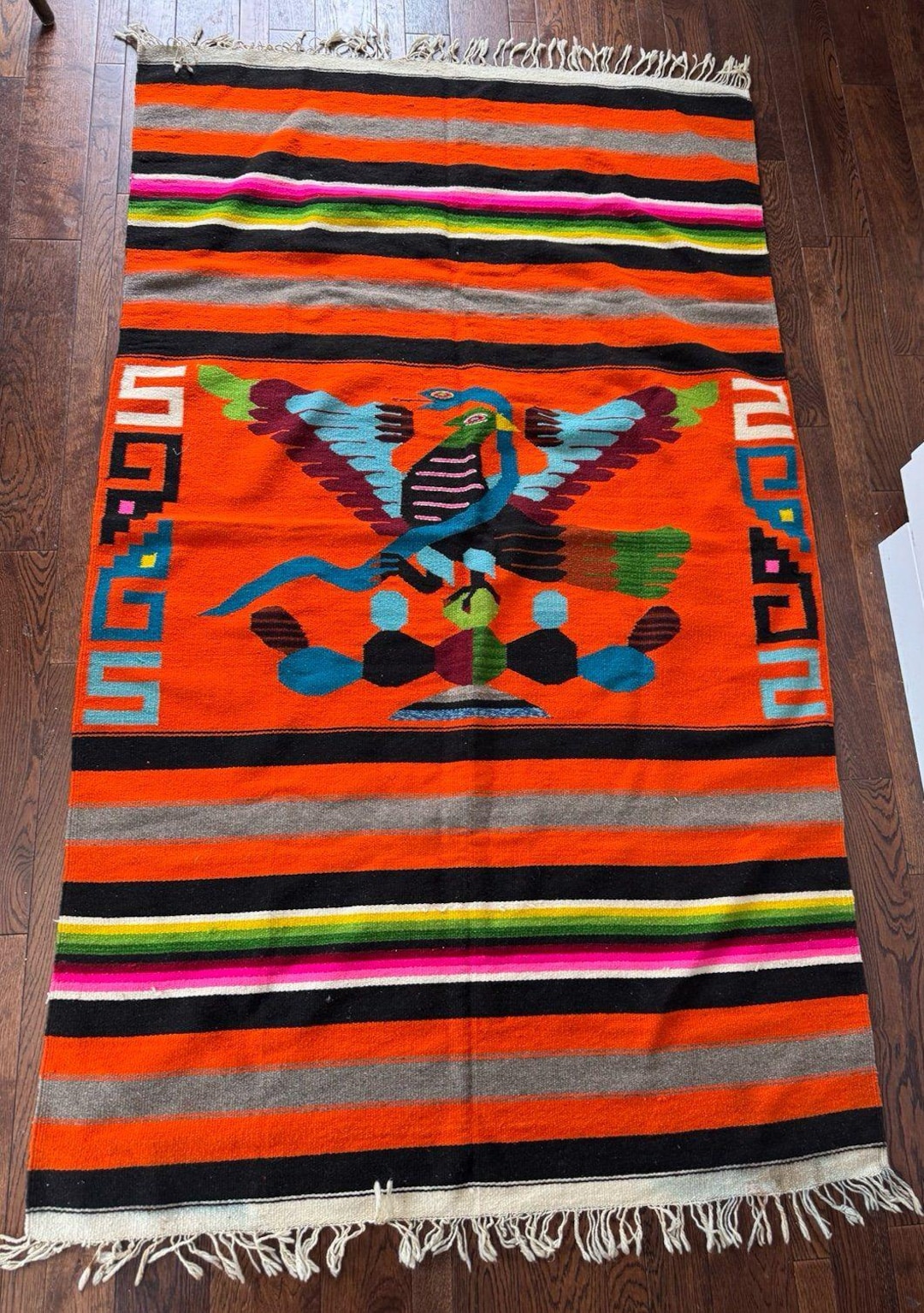 Vintage Mexican Latin American Aztec Mayan Blanket Wool Kilim Rug 4'3 X ...
