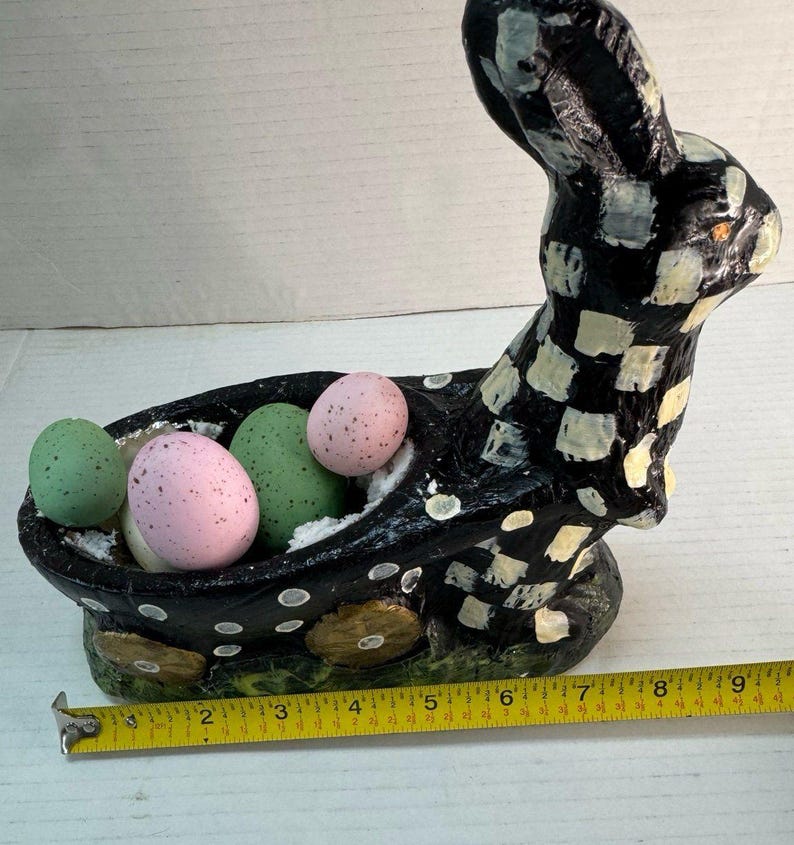 MacKenzie-Childs Style Handmade Hand-painted Courtly Check Easter Rabbit Bunny zdjęcie 5