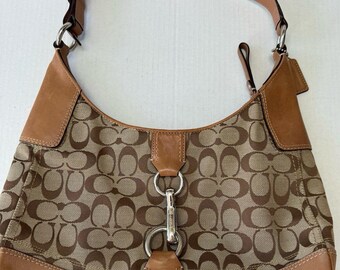 COACH VTG Y2K Hamptons Hobo Monogram One-Shoulder Bag w/ Clip Brown Canvas