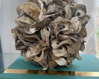 Handmade Oyster Shell Sculpture Coastal Decorative Ball Sphere Large 8" Coastal Decor