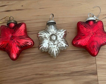 Vintage VTG 50s 60s Crackled Mercury Glass Hand Blown Midwest Kugel Christmas Ornament German Star