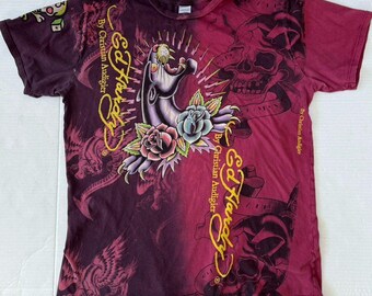 VTG Vintage 2000s Ed Hardy Christian Audigier Panther Devil Pin-UpSkull Girl T Shirt Large