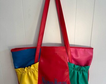 Vintage 80s 90s Neiman Marcus Multicolor Colorblock Purse Shoulder Bag Tote