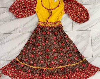 Vtg Vintage 1970's Patchwork Calico Floral Cotton Prairie Dress Skirt Jody T California
