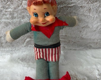Vintage 50s 60s Rubber Face Plush Christmas Elf Pixie Rushton? 12" READ