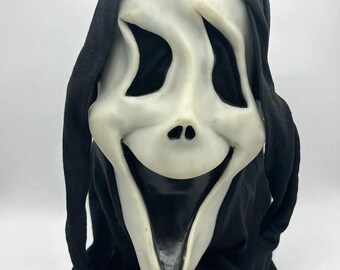 Vintage 90s Scream Ghost Face Gen 1 Smiley Tate Fun World Mask Cotton Shroud Glow In Dark