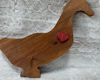 Vintage Wood 90s Goose Red Heart Country Folk Art Duck Wall Hanging Decor Hook