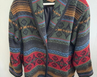 Vintage Woolrich USA Size XL Women's Wool Aztec Southwest Shawl Chore Jacket Blazer Rodeo Shacket Ranch Western Coat XL
