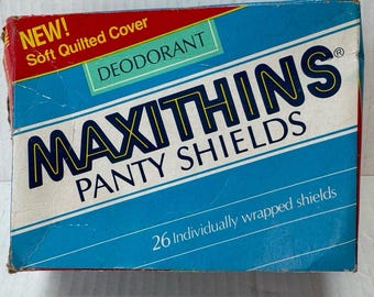Vintage 80s Tambrands MaxiThins Box Panty Shields Wrapped Sanitary Pads Deodorant 1985 Menstrual Care