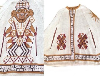 70s Vintage Tribal Aztec Knit Cape Poncho Sweater Southwestern Native American