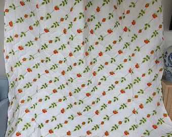 Vintage Wamsutta Full Comforter Bedspread Christian Dior Orange Red Rose Flower