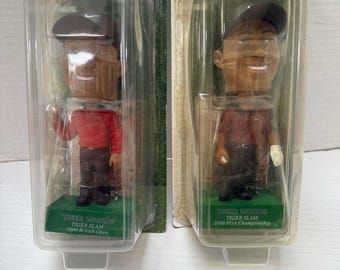 TWO Tiger Woods 2001 Masters Slam Bobble Head Play Makers By Upper Deck 2002