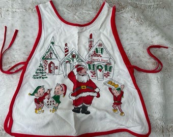 Vintage 1970s Kids Santas House Elves Baking Cookies Apron Pocket Side Ties