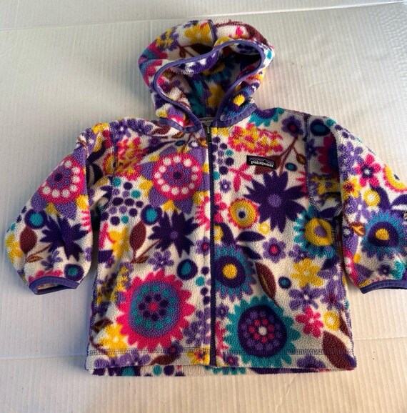 Vintage Patagonia Synchilla Baby Toddler Fleece Floral Jacket Coat Hood 12-18M