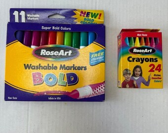NEW In Box VTG 2000 RoseArt 11 Count Bold Washable Markers & 24 Count Crayons