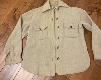 Woolrich Wool Shirt Jacket Thick Flannel Schacket Tan Beige Button Up Vintage L