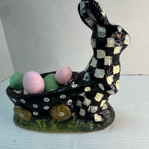 MacKenzie-Childs Style Handmade Hand-painted Courtly Check Easter Rabbit Bunny zdjęcie 3