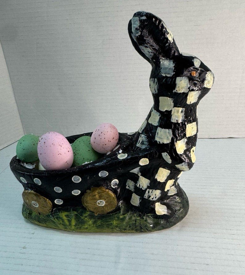 MacKenzie-Childs Style Handmade Hand-painted Courtly Check Easter Rabbit Bunny zdjęcie 3