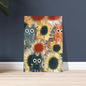 CATS IN FLOWERS Print, Cat Art Available in A4, A3, A2 Sizes, Cute Kittens In Flower Bed Painting, Cute Gift for Her, Free Shipping