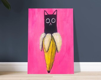 Grafika artystyczna z kotem bananowym, zabawny obraz z kotem, prezent dla kociego taty (A4, A3, A2)