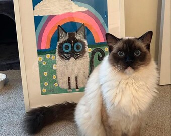 Ritratto di gatto personalizzato da foto, dipinto acrilico, arte incorniciata per animali domestici, regalo per amanti degli animali