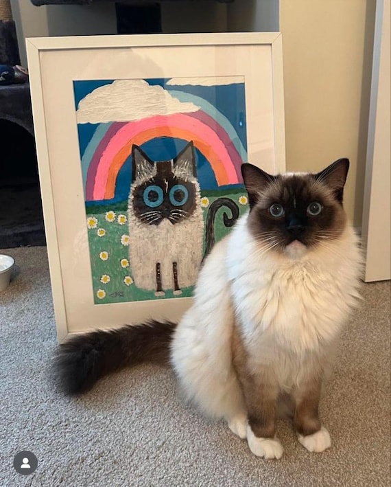 Custom Cat Portrait From Photo, Acrylic Painting, Framed Pet Art, Gift For Pet Lover