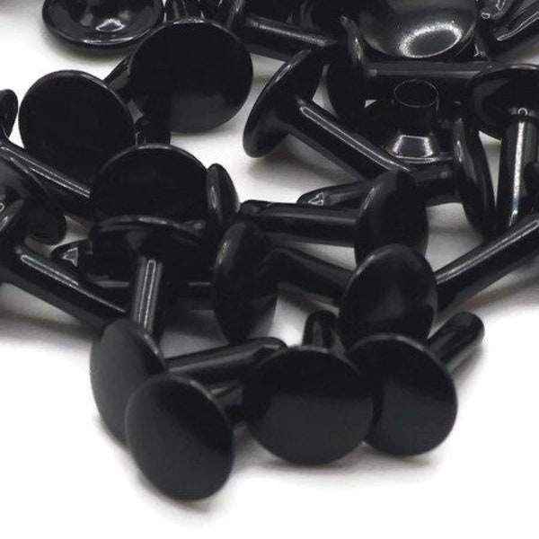 100 Pure Black 9X12mm (3/8" X 1/2") Double Capped Rivets for purse, bags, wallets, crafts, leather crafts