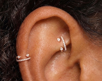 Aro de doble bisagra de acero quirúrgico 316L de 18 G/16 G • Aro de pera • Anillo de nariz con segmento articulado • Anillo de clic para tabique nasal • Aro de cartílago • Aro de hélice