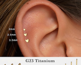 Labret com pino de pressão em formato de coração 20G/18G/16G • Brinco com base plana sem rosca • Piercing para tragus • Piercing com base plana • Piercing para hélix • Piercing para cartilagem • Piercing para nariz