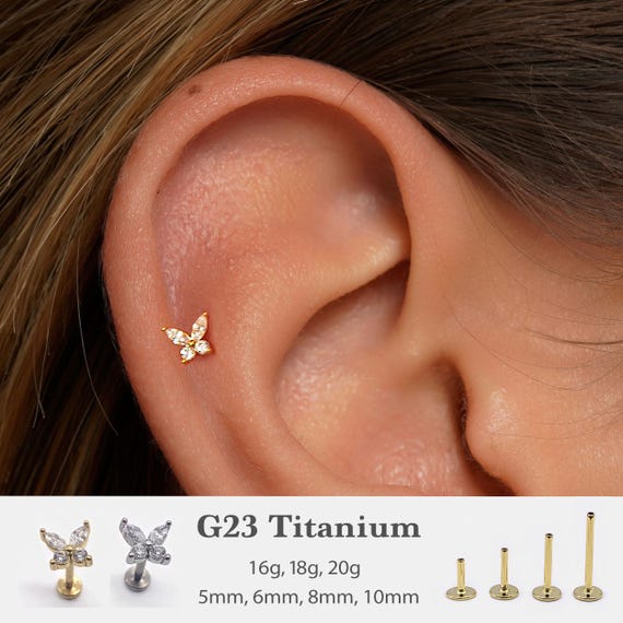 Implant Grade Titanium Threadless Butterfly Push In Labret With Flat Back Implant Grade Titanium Threadless Butterfly Push In Labret With Flat Back