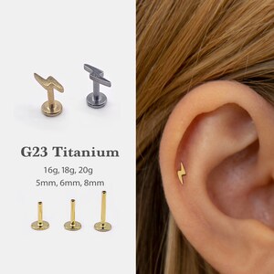 20G/18G/16G Lightning Bolt Push Pin Labret • Threadless Flat Back Earring • Tragus Stud • Flat Back Stud • Helix Stud • Cartilage• Nose Stud