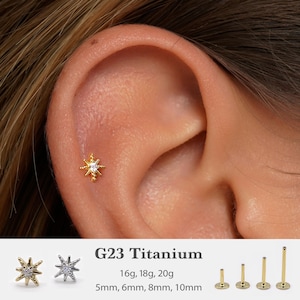 20G/18G/16G Star Push Pin Labret • Threadless Flat Back Earring • Tragus Stud • Helix Stud • Cartilage Stud • Nose Stud