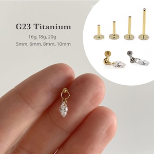 20G/18G/16G Dangle marquise Push Pin Labret •  Threadless Flat Back Earring • Tragus Stud • Flat Back Stud • Helix Stud • Cartilage• Nose