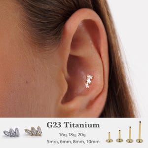 20G/18G/16G  Baguette Push Pin Labret •  Threadless Flat Back Earring • Tragus Stud • Flat Back Stud • Helix Stud • Cartilage Stud