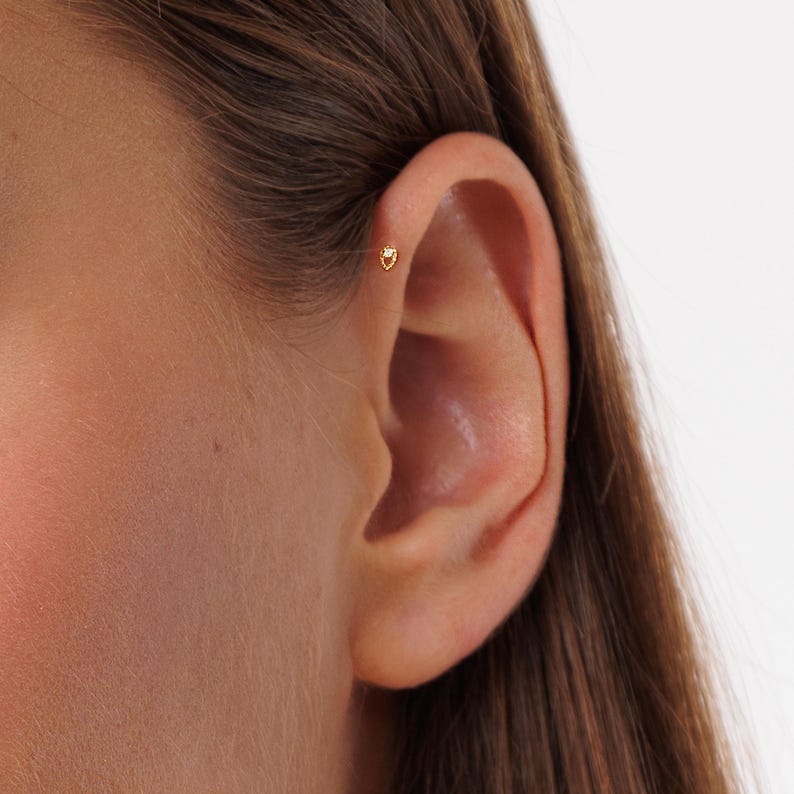 20G/18G/16G Tiny Teardrop Push Pin Labret • Threadless Flat Back Earring • Tragus Stud • Flat Back Stud • Helix Stud • Cartilage• Nose image 12