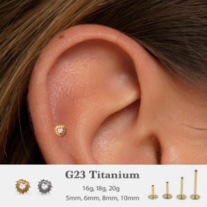 20G/18G/16G Cz Push Pin Labret •  Threadless Flat Back Earring • Tragus Stud • Flat Back Stud • Helix Stud • Cartilage Stud kk