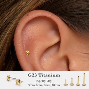 20G/18G/16G Smile Push Pin Labret • Threadless Flat Back Earring • Tragus Stud • Flat Back • Helix Stud • Cartilage Stud • Nose Stud