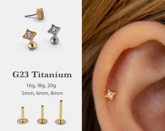 20G/18G/16G Tiny Cz Push Pin Labret •  Threadless Flat Back Earring • Tragus Stud • Flat Back Stud • Helix Stud • Cartilage Stud • Nose Stud