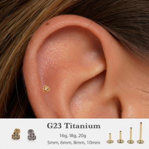 20G/18G/16G Tiny Flower Push Pin Labret • Threadless Flat Back Earring • Tragus Stud • Flat Back Stud • Helix Stud