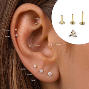 Labret à filetage interne de 1,5 mm ~ 4 mm 18G/16G • Boucle d'oreille à dos plat • Clous tragus • Clous hélicoïdal • Clous en Cz • Clous pour cartilage • Clous de nez