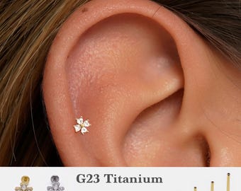 20G/18G/16G Flower Push Pin Labret •  Threadless Flat Back Earring • Tragus Stud • Flat Back Stud • Helix Stud • Cartilage Stud