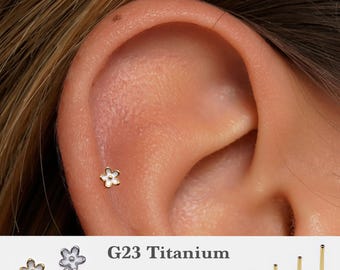 20G/18G/16G Flower Push Pin Labret •  Threadless Flat Back Earring • Tragus Stud • Flat Back Stud • Helix Stud •Cartilage Stud