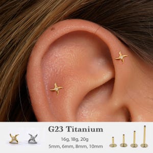 20G/18G/16G  Pinwheel earrings Push Pin Labret • Threadless Flat Back Earring • Tragus Stud • Flat Back Stud • Helix Stud