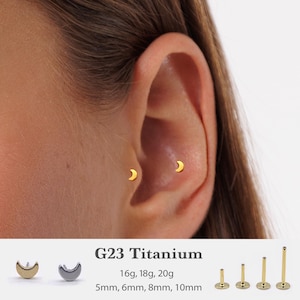 20G/18G/16G Moon Push Pin Labret • Threadless Flat Back Earring • Tragus Stud • Flat Back Stud • Helix Stud • Cartilage Stud • Nose Stud