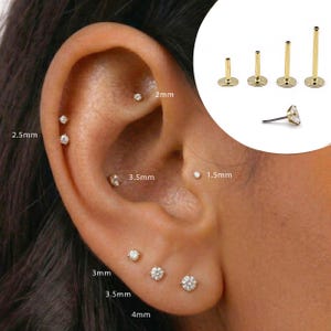 20G / 18G / 16G kleine Cz Ohrstecker Druck Pin Labret• Fadenlose Ohrstecker • Tragus Bolzen • Flachrücken Bolzen • Helix Bolzen • Knorpel • Nasenstecker
