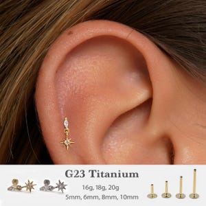 20G/18G/16G Star Dangle Push Pin Labret • Draadloze oorbel met platte achterkant • Tragusknop • Knop platte achterkant • Helixknop • Kraakbeenknop