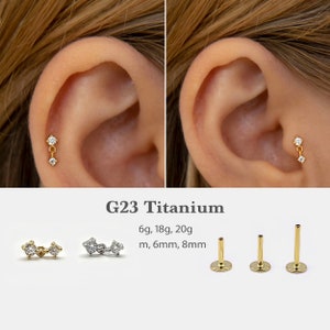 20G/18G/16G Cz Dangle Push Pin Labret •  Threadless Flat Back Earring • Tragus Stud • Flat Back Stud • Helix Stud • Cartilage Stud