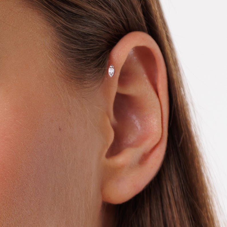 20G/18G/16G Pequeno Cz Push Pin Labret • Brinco sem rosca com parte traseira plana • Pino Tragus • Pino com parte traseira plana • Pino Hélix • Pino de cartilagem • Argola para nariz imagem 15